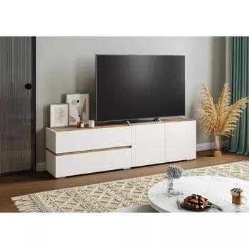 Тумба под тв аркон, 1800х370х490, цвет белый / дуб вотан