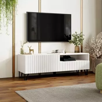 Тумба под тв орегон, 1400х460х458, белый/белый глянец