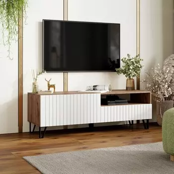 Тумба под тв орегон, 1400х460х458, дуб вотан/белый глянец