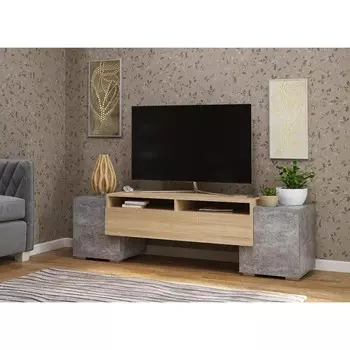 Тумба под тв селена, 1700х400х450, дуб сонома/бетон
