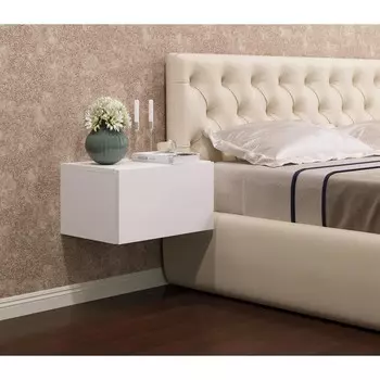 Тумба прикроватная элтон №1 подвесная, 460х320х260, белый/мдф белый глянец