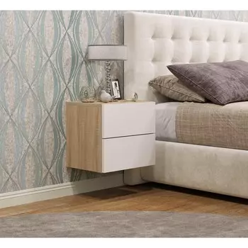 Тумба прикроватная элтон №2 подвесная, 400х320х360, дуб сонома/мдф белый глянец