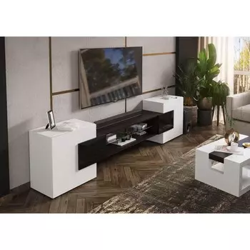 Тумба тв инкастро, 2580х610х373, белый/черный глянец/венге мдф