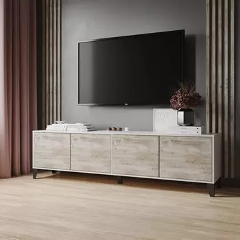 Тумба тв парус-11, 2002х400х550, белый/дуб юкон с опорами