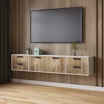 Тумба тв парус-12, 2202х400х425, белый/дуб канадский