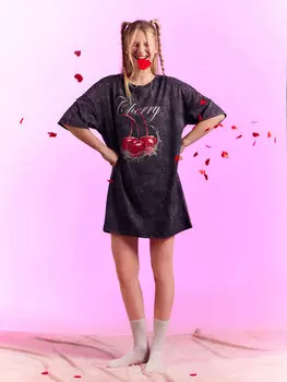 Туника домашняя серая с принтом