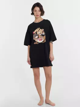 Туника домашняя женская черная с принтом