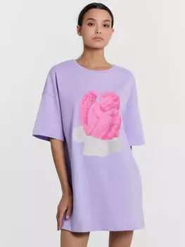 Туника домашняя женская лиловая с принтом