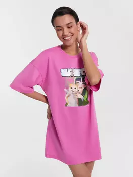 Туника домашняя женская розовая с принтом аниме