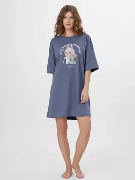 Туника домашняя женская серая с принтом и надписью