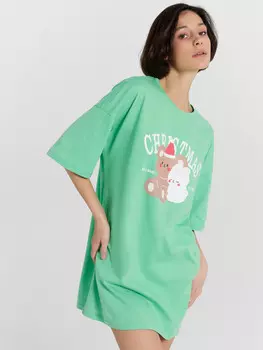 Туника домашняя женская зеленая с принтом