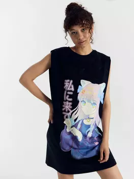 Туника женская черная с принтом в виде разводов