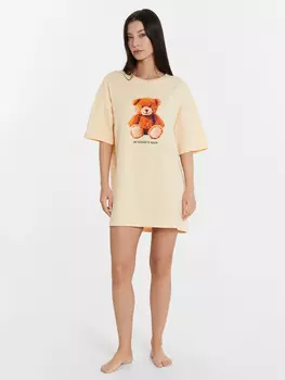 Туника женская домашняя бежевая с принтом и надписью