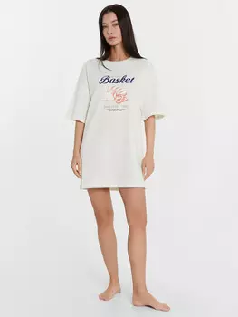 Туника женская домашняя кремовая с принтом и надписью