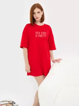 Туника женская домашняя в красном цвете с печатью