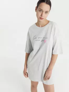 Туника женская домашняя в сером цвете с печатью