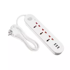 Удлинитель luazon lighting, 3 розетки, 2 м, 10 а, 2200вт, 2х0.75 мм2, 3хusb, с выкл., б