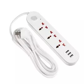 Удлинитель luazon lighting, 3 розетки, 5 м, 10 а, 2200 вт, 2х0.75 мм2, 3хusb, с выкл., б