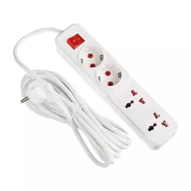 Удлинитель luazon lighting, 2 евро+2 унив.роз., 5 м, 2200 вт, 2х0.5 мм2, с выкл., белый