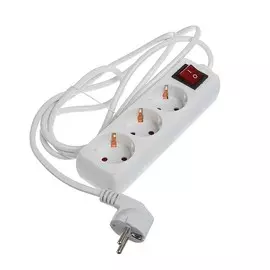 Удлинитель luazon lighting, 3 розетки, 1.8 м, 10 а, 2200 вт, 31.5 мм2, с заземлением, с выключателем, белый