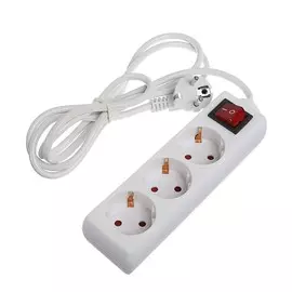 Удлинитель luazon lighting, 3 розетки,1.8м,6а, 1300вт, пвс 3х0.5 мм2, без з/к, с выкл., б