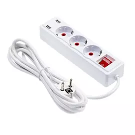 Удлинитель luazon lighting, 3 розетки, 3 м, 10 а, 2200 вт, 2х0.75 мм2, 2хusb, с выкл., б