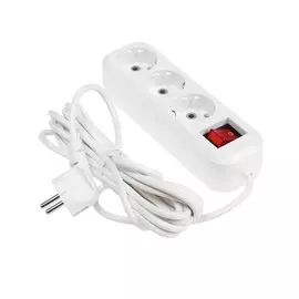 Удлинитель luazon lighting, 3 розетки, 5м,10а, 2200 вт, пвс 3х0.75 мм2, с з/к, с выкл., б