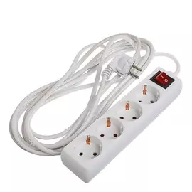 Удлинитель luazon lighting, 4 розетки, 5м,10а,2200 вт, пвс 3х0.75 мм2, с з/к, с выкл., б