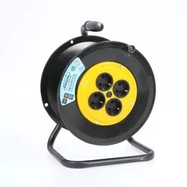 Удлинитель на катушке luazon lighting, 4 розетки, 25 м, 10 а, пвс 3х0.75 мм2, с з/к, ip20