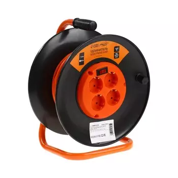 Удлинитель на катушке luazon lighting, 4 розетки, 20 м, 10 а, пвс 3х0.75 мм2, с з/к, автомат 1059727