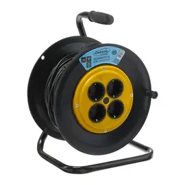 Удлинитель на катушке luazon lighting, 4 розетки, 50 м, 10 а, пвс 3х0.75 мм2, с з/к, ip20