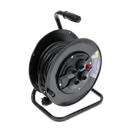 Удлинитель на катушке tundra, 4 розетки, 15 м, 16 а, пвс 3х1.5 мм2, с з/к, ip44, гост