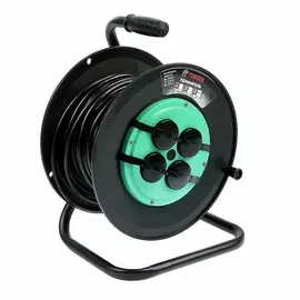 Удлинитель на катушке tundra, 4 розетки, 25 м,16 а, пвс 2х1.5 мм2, без з/к,ip44,гост