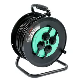 Удлинитель на катушке tundra, 4 розетки, 50 м, 10 а, пвс 2х1.5 мм2, без з/к, ip44,