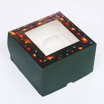Новый год. коробка для 4 капкейка с окном