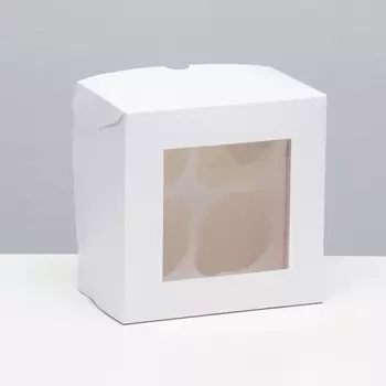 Коробка для 4 капкейка с окном, белая, 16 х 16 х 10 см