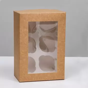 Коробка для 6 капкейков с окном, крафт, 251710 см