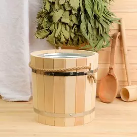 Ведро из липы, 10л, оцинкованная вставка, ручка-веревка,