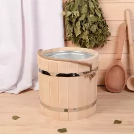 Ведро из липы, 7л, оцинкованная вставка, ручка-веревка,