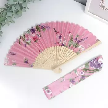 Веер бамбук, текстиль h=21 см