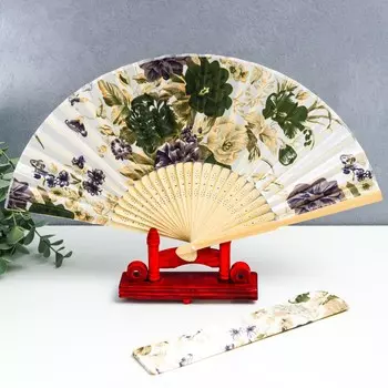 Веер бамбук, текстиль h=21 см