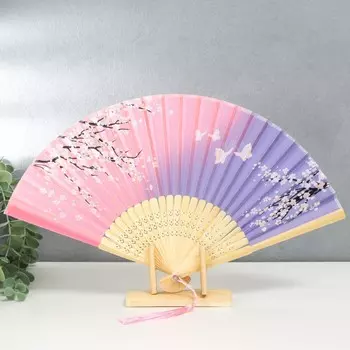 Веер бамбук, текстиль h=21 см