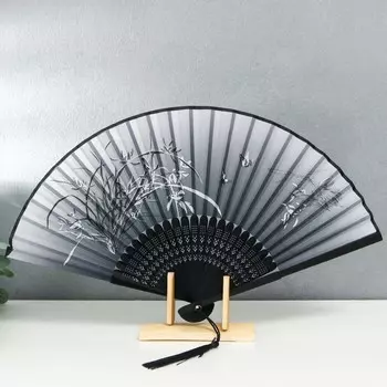 Веер бамбук, текстиль h=21 см