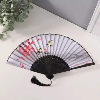 Веер бамбук, текстиль h=21 см