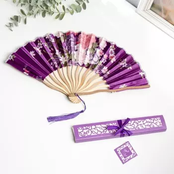 Веер бамбук, текстиль h=21 см изгиб, с кистью