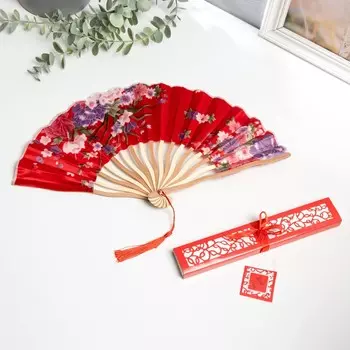 Веер бамбук, текстиль h=21 см изгиб, с кистью