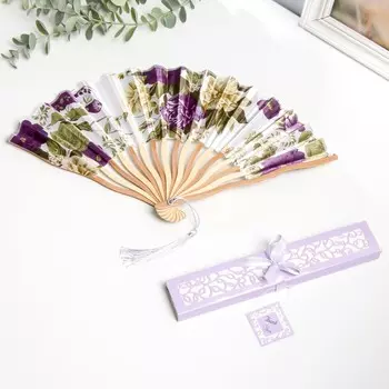 Веер бамбук, текстиль h=21 см изгиб, с кистью