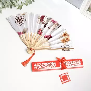 Веер бамбук, текстиль h=21 см изгиб, с кистью