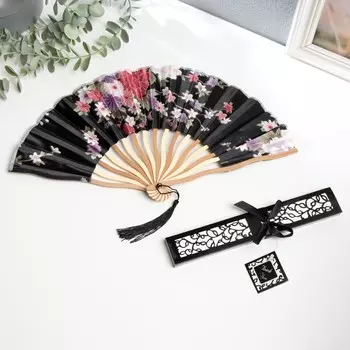 Веер бамбук, текстиль h=21 см изгиб, с кистью