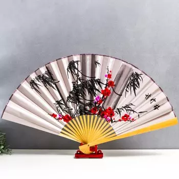 Веер бамбук, текстиль h=50 см